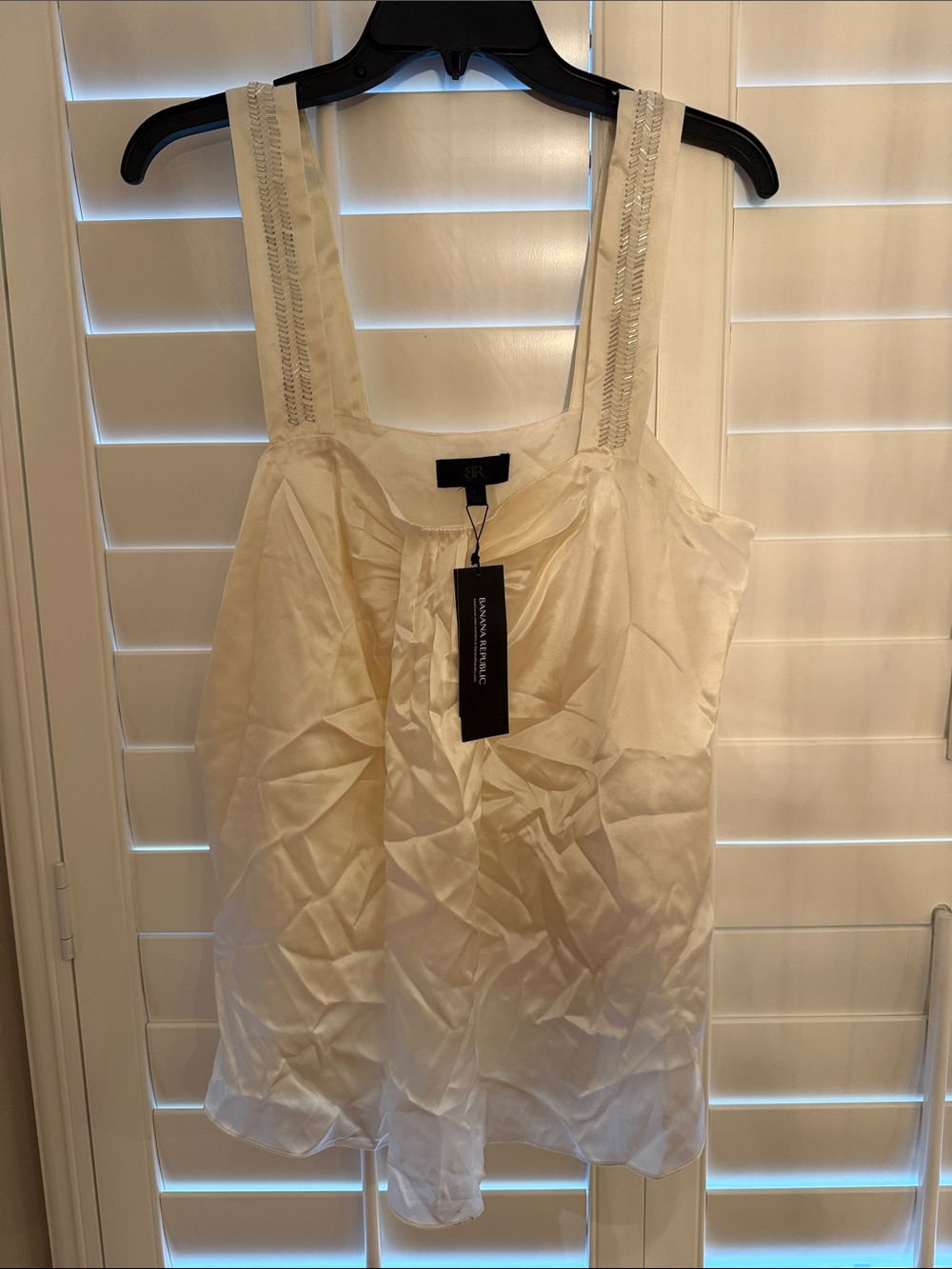 Banana Republic Sleeveless Satin Tank Top with Embellished Straps - Ivory